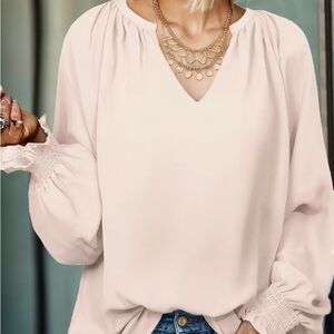NWOT-Elegant Soft Blush Pink V Neck Raglan Sleeve Blouse
